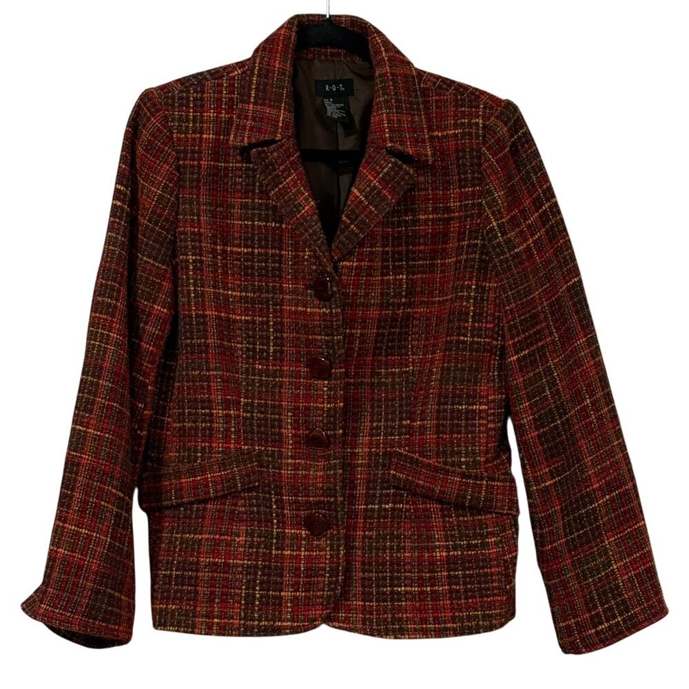 VINTAGE Wool Blend Tweed Jacket Women SZ 8 Cinched Waist Heritage Dark Academia